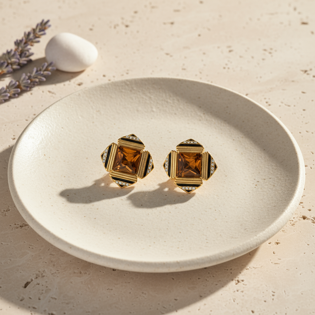 Square Coffee 5A CZ Stud Earrings