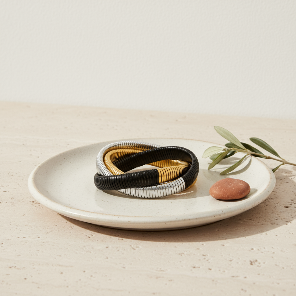 Three Tone Black Twisted Bangle