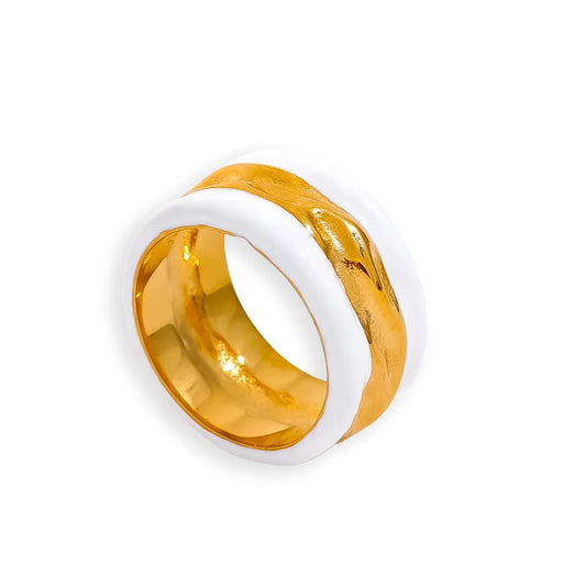 Round White Resin Frame Gold Ring