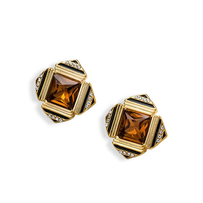 Square Coffee 5A CZ Stud Earrings