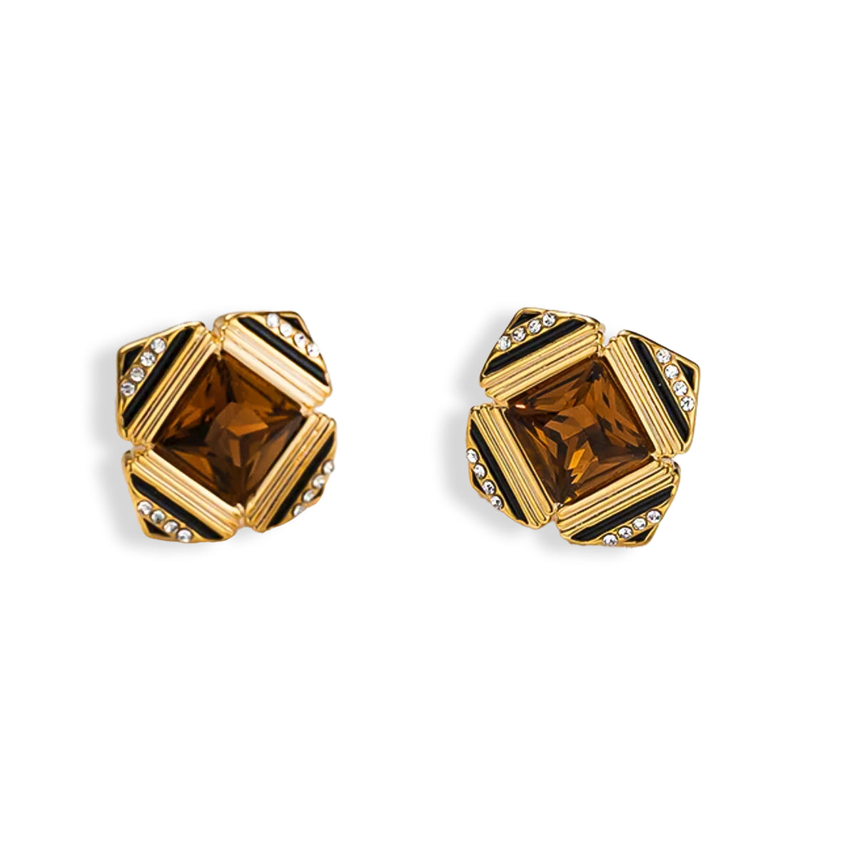 Square Coffee 5A CZ Stud Earrings