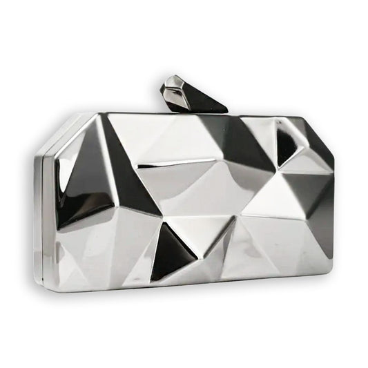 Geometric Metal Clutch, Silver