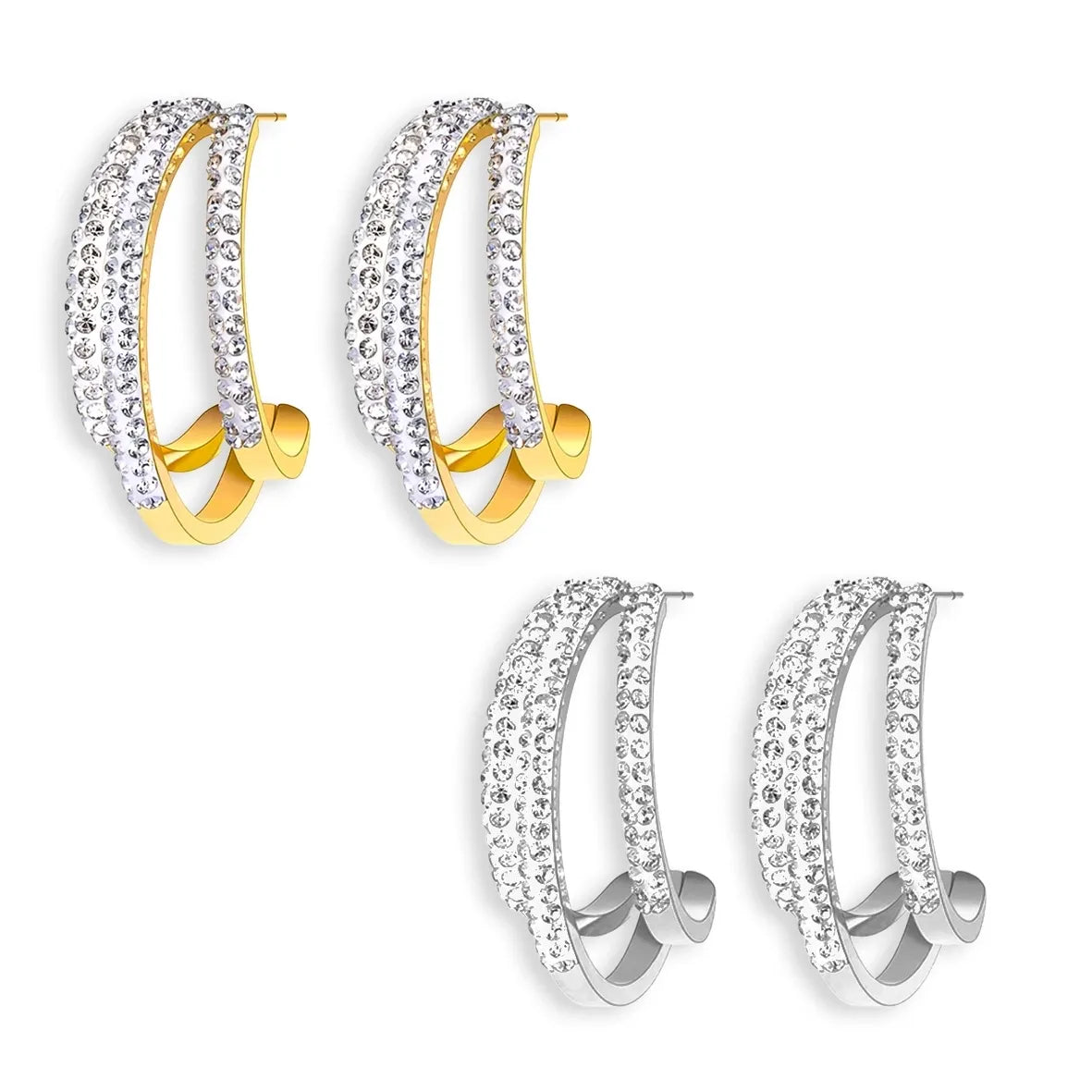 Half Hoop 3 Bands Rhinestone Studs