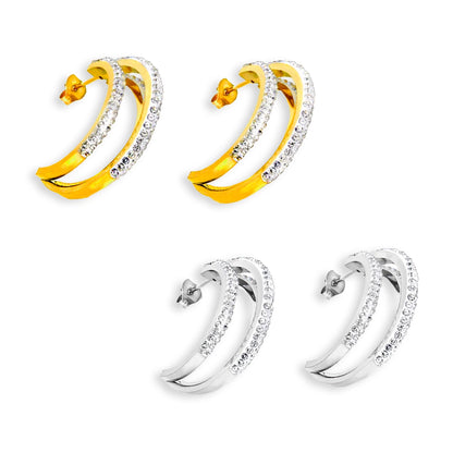 Half Hoop 3 Bands Rhinestone Studs