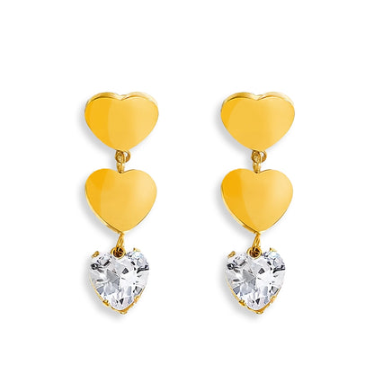 Heart, CZ Drop Earrings