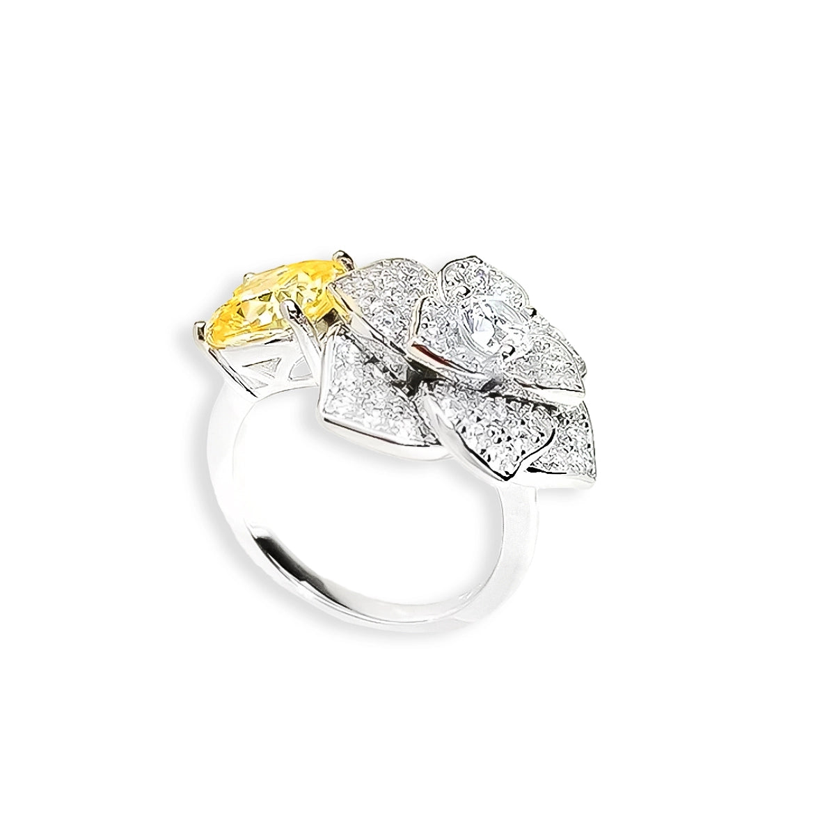 Floral 5A CZ Ring, 100% Sterling Silver, Gold Plated, Yellow