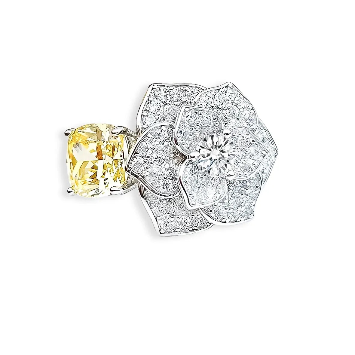 Floral 5A CZ Ring, 100% Sterling Silver, Gold Plated, Yellow