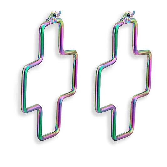 Cross Earrings, Rainbow Shine