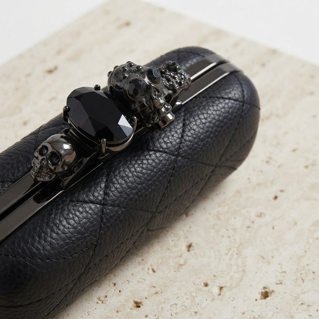 Pillow Stitch Vegan Leather Skull Clutch - Small