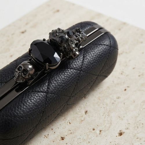 Pillow Stitch Vegan Leather Skull Clutch - Small