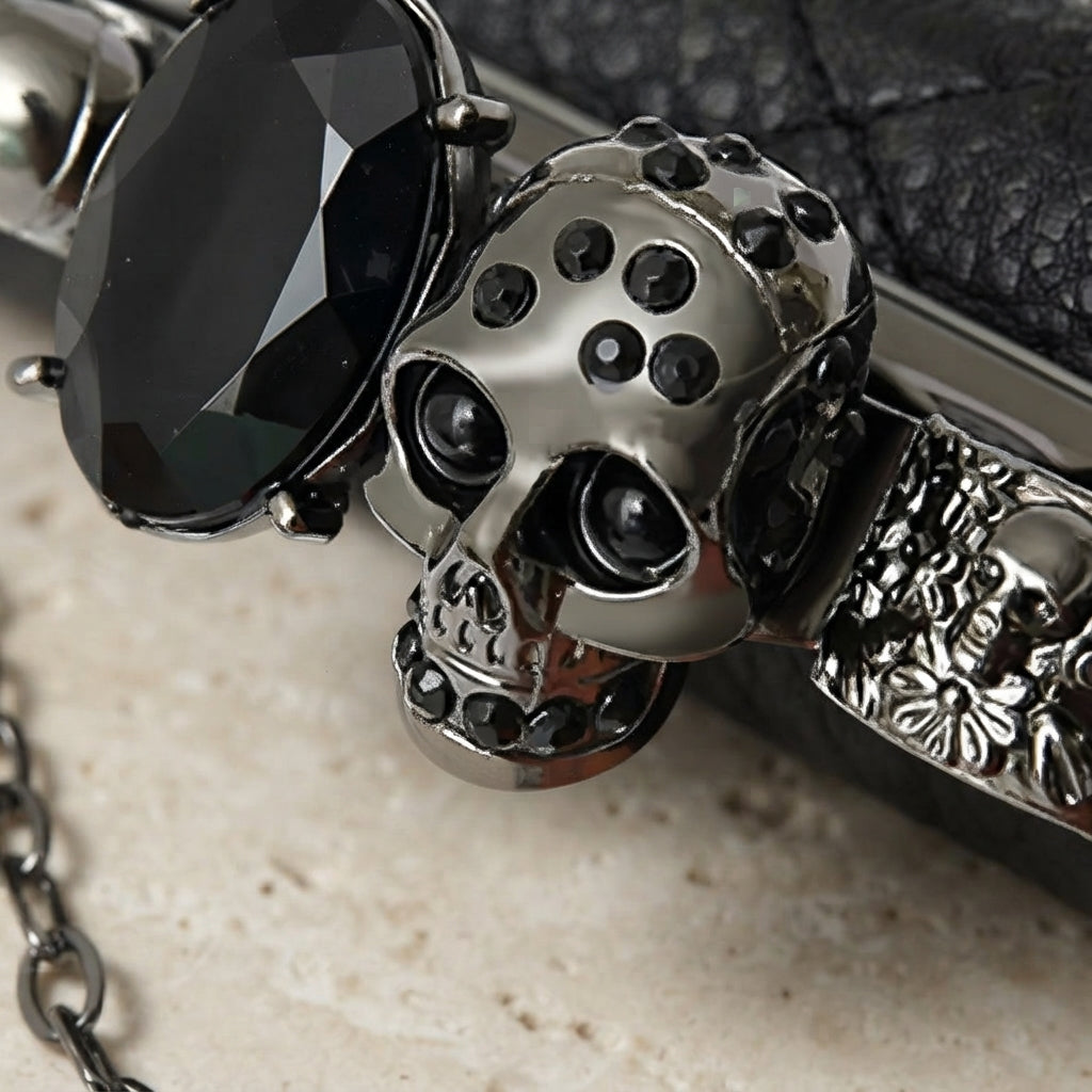 Pillow Stitch Vegan Leather Skull Clutch - Small