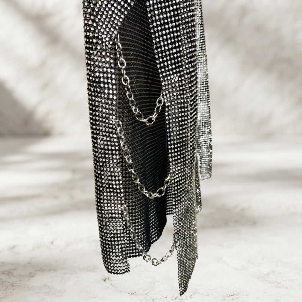 Rhinestone Sleeveless Vest - Black