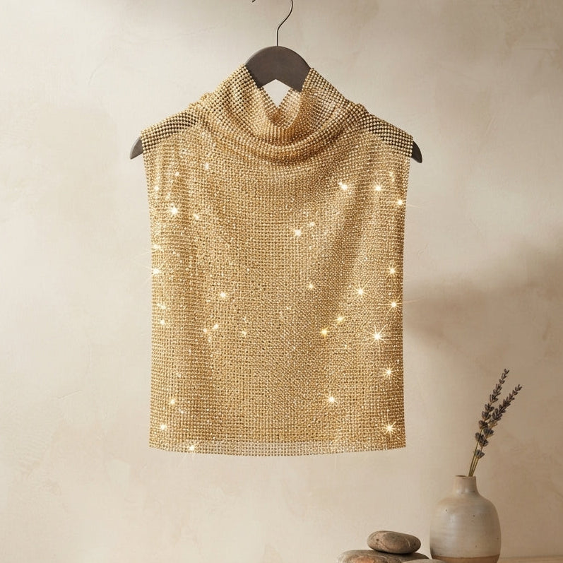 Rhinestone Sleeveless Vest - Gold