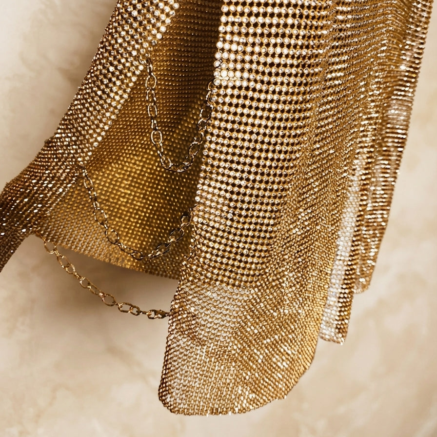 Rhinestone Sleeveless Vest - Gold