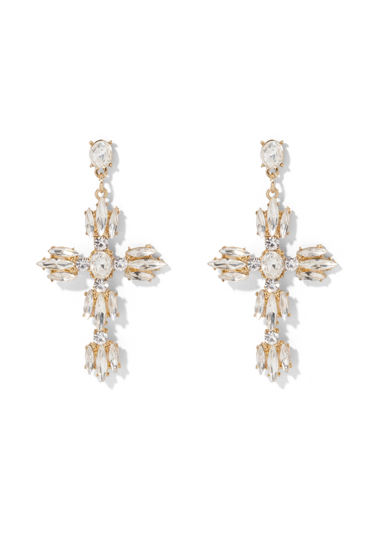 Crystal cross drop earrings - clear