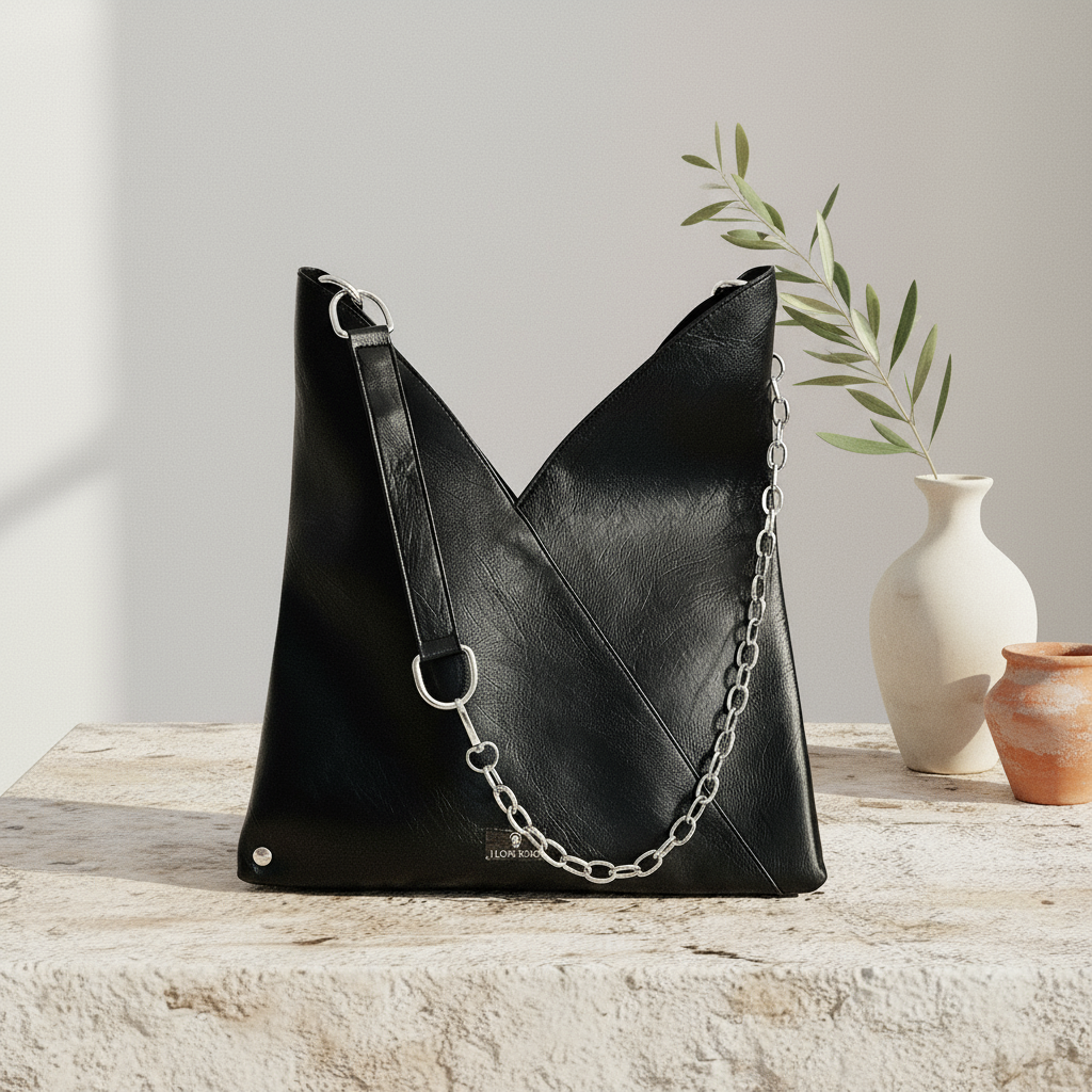 Flat V-Opening Vegan Leather Bag