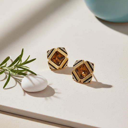 Square Coffee 5A CZ Stud Earrings