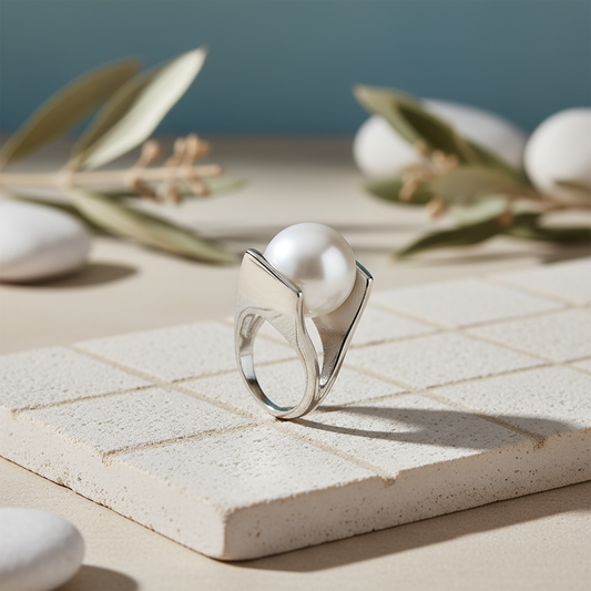 Elevated pearl ring - silver
