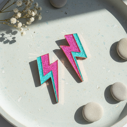 Retro Lightning Bolt Drop Stud Earrings
