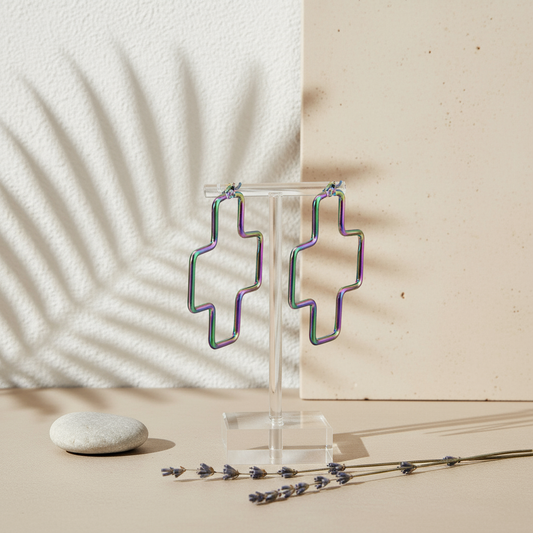 Cross Earrings, Rainbow Shine