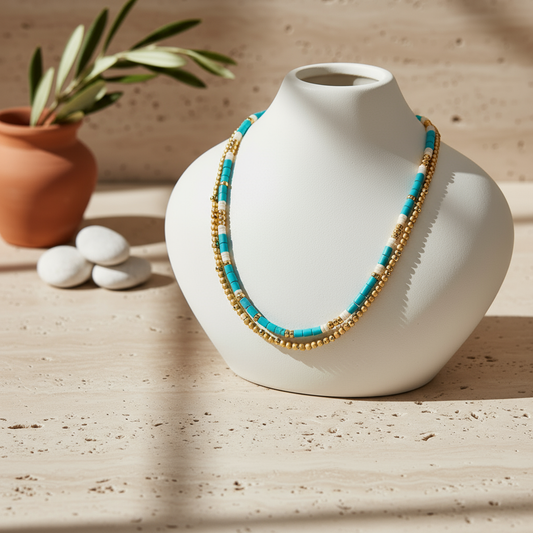 Natural Stone & 18K Gold Necklace