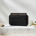 Woven Cotton Vegan Leather Clutch - Black