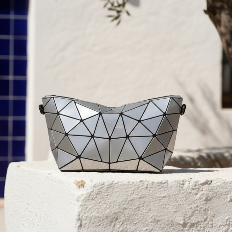 Geometric Kizzy Clutch - Silver