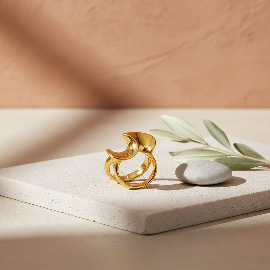 Steel Wave Ring, 18K Gold Pl