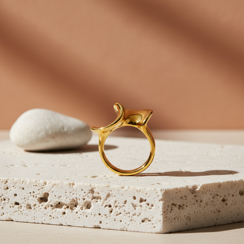 Steel Wave Ring, 18K Gold Pl