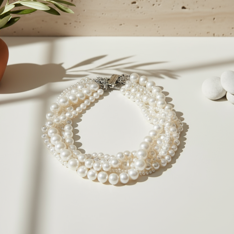 100% Real Shell Pearl Bead Choker - Peacock Black