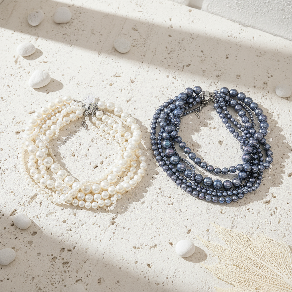 100% Real Shell Pearl Bead Choker - Peacock Black