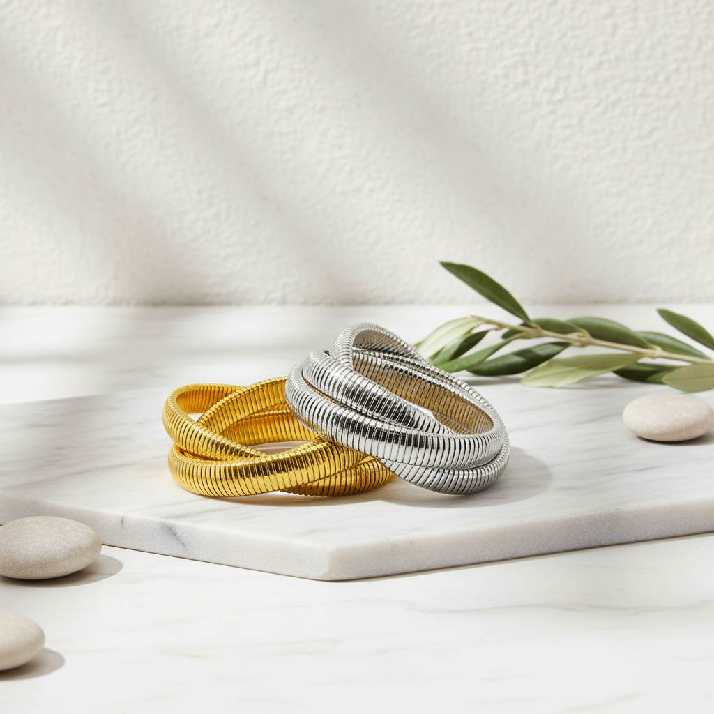 Vintage Style Three Row Wide Bangle