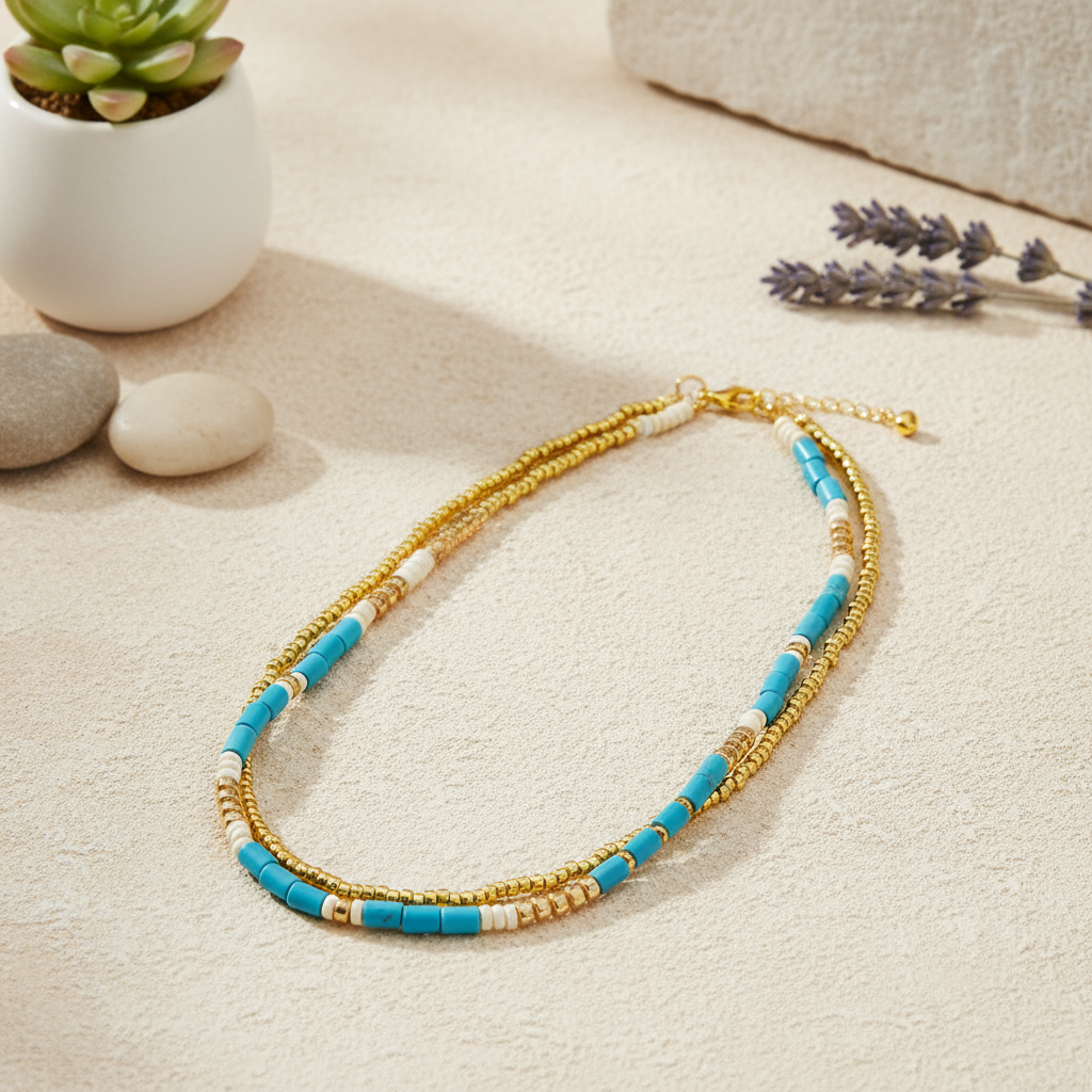 Natural Stone & 18K Gold Necklace