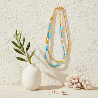 Natural Stone & 18K Gold Necklace