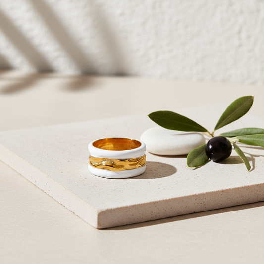 Round White Resin Frame Gold Ring