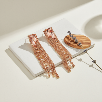 Resin Crystal Tassel Earrings